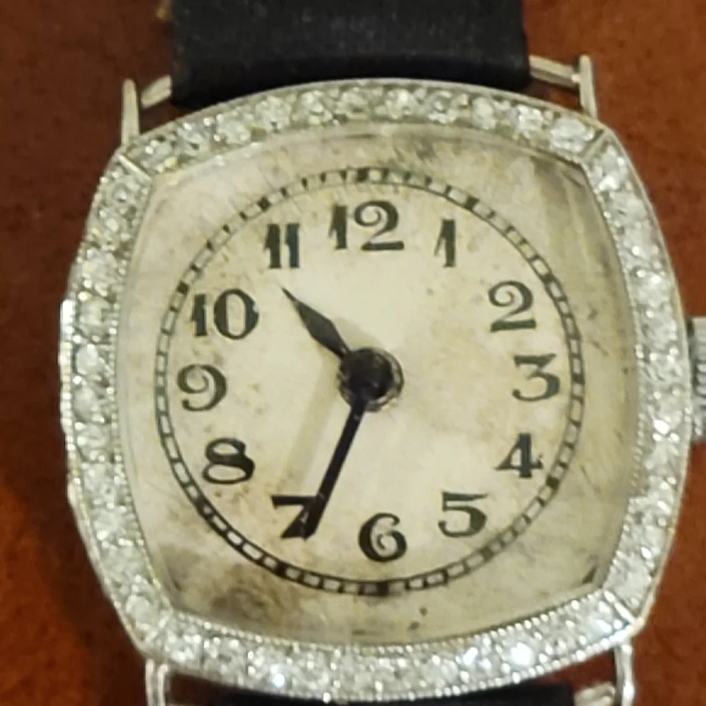 1920's Art Deco Platinum Case/ Diamond Bezel Swiss Made - Picture 1 of 6